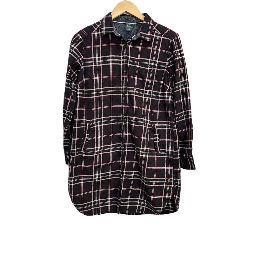 Roots Canada Plaid Flannel Long Sleeve Mini Shirt Dress Women’s Sz Small